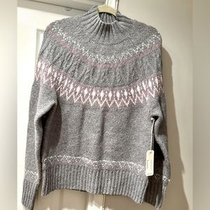 Artelier Nicole Miller Med Mock Neck Fair Isle Ribbed
Knit Sweater Size M. NWT